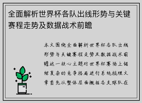 全面解析世界杯各队出线形势与关键赛程走势及数据战术前瞻